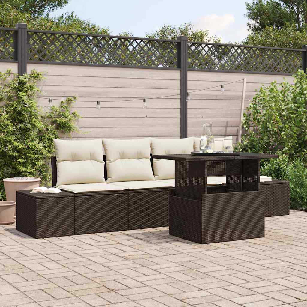 vidaXL Garden Sofa Set with Cushion and Storage 5 pcs Black and Cream