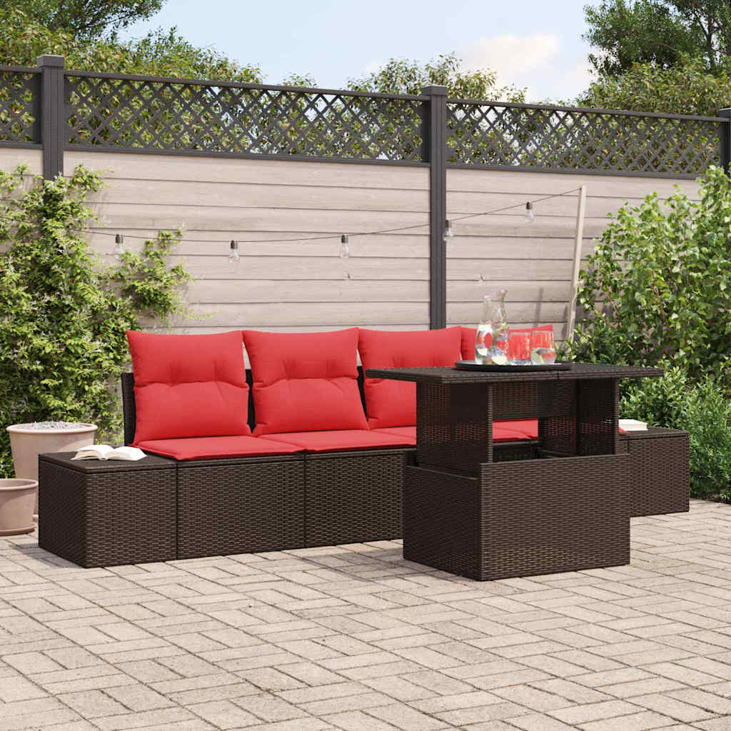 vidaXL Tuinbank Set 5 st 4-Aantal zitplaatsen Bruin en Rood