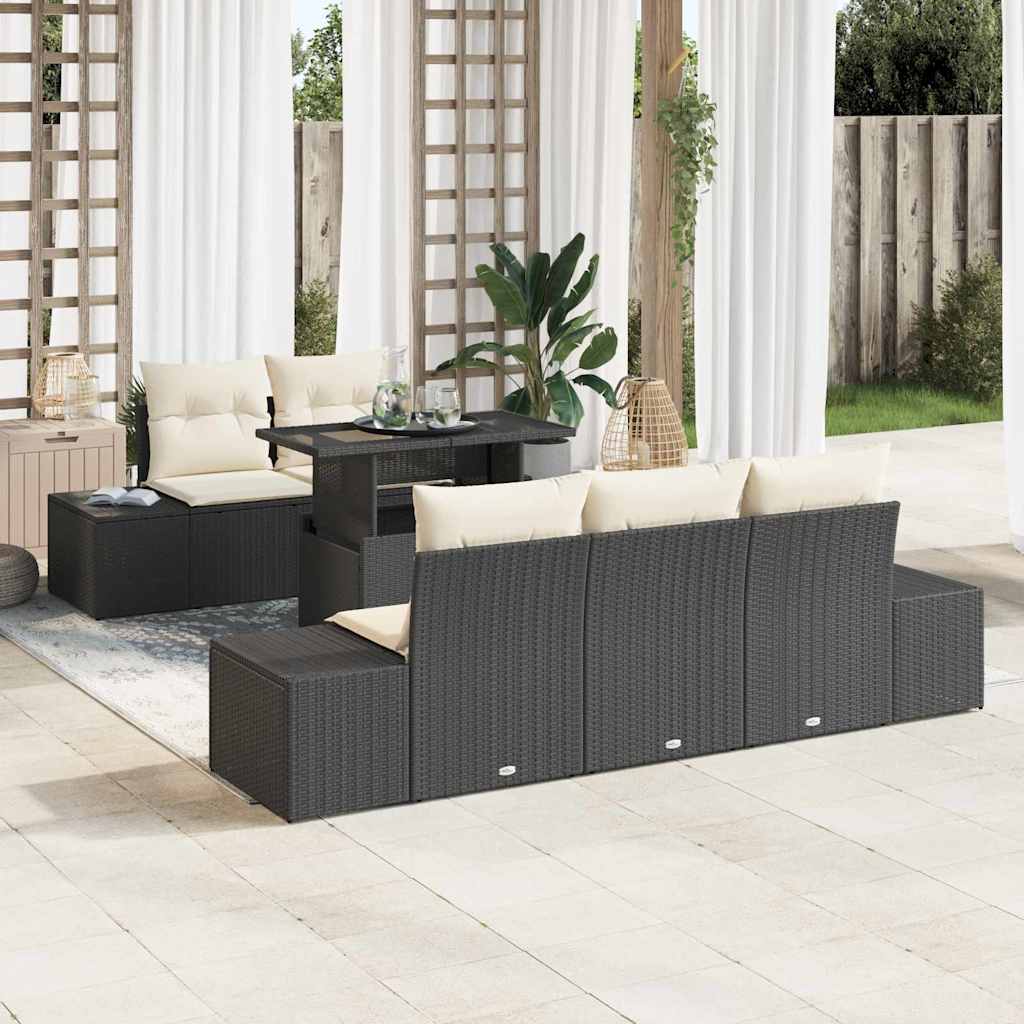 vidaXL Tuinbank Set met kussen met opslag 6 pcs Zwart en Crème