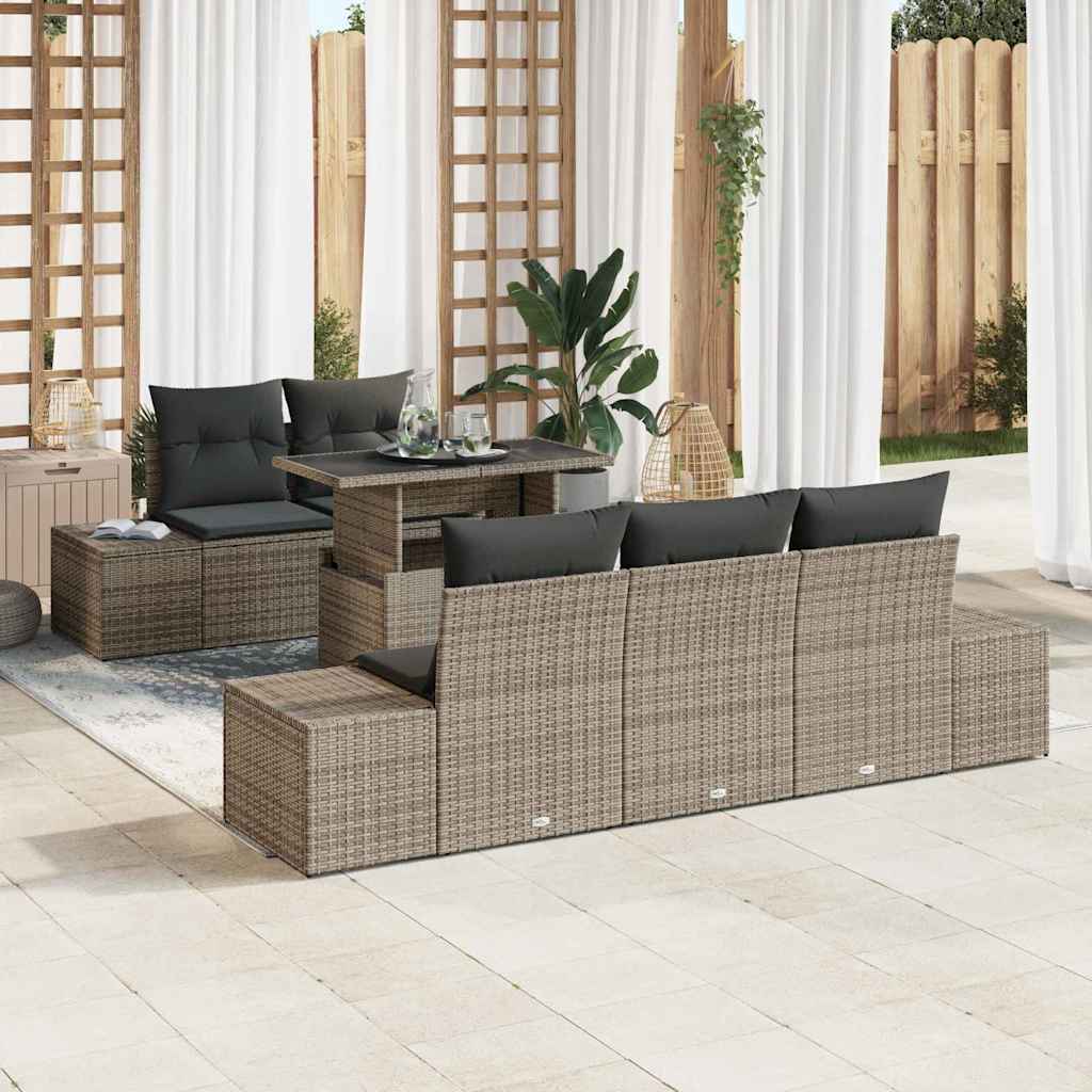 vidaXL Tuinbank Set met kussen met opslag 6 pcs Zwart en Crème