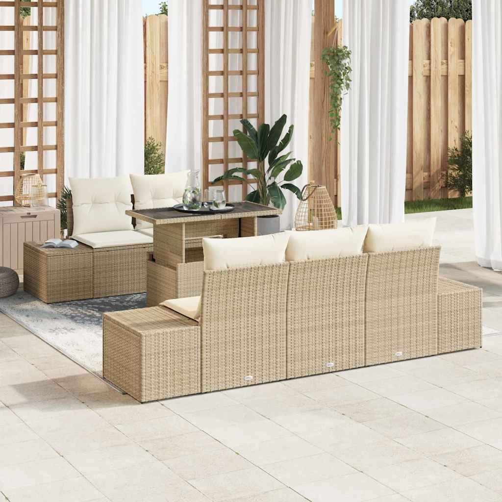 vidaXL Tuinbank Set met kussen met opslag 6 pcs Zwart en Crème