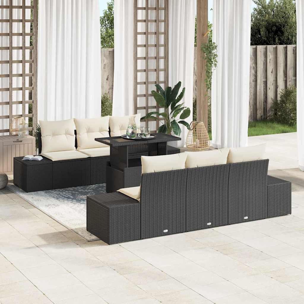 vidaXL Tuinbank Set met kussen 7 pcs Zwart en Crème