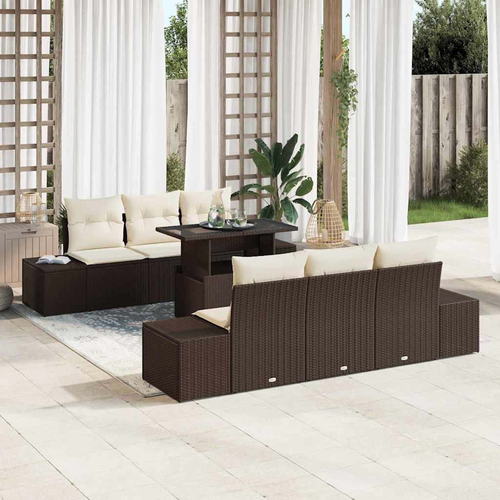 vidaXL Tuinbank Set met kussen 7 pcs Zwart en Crème