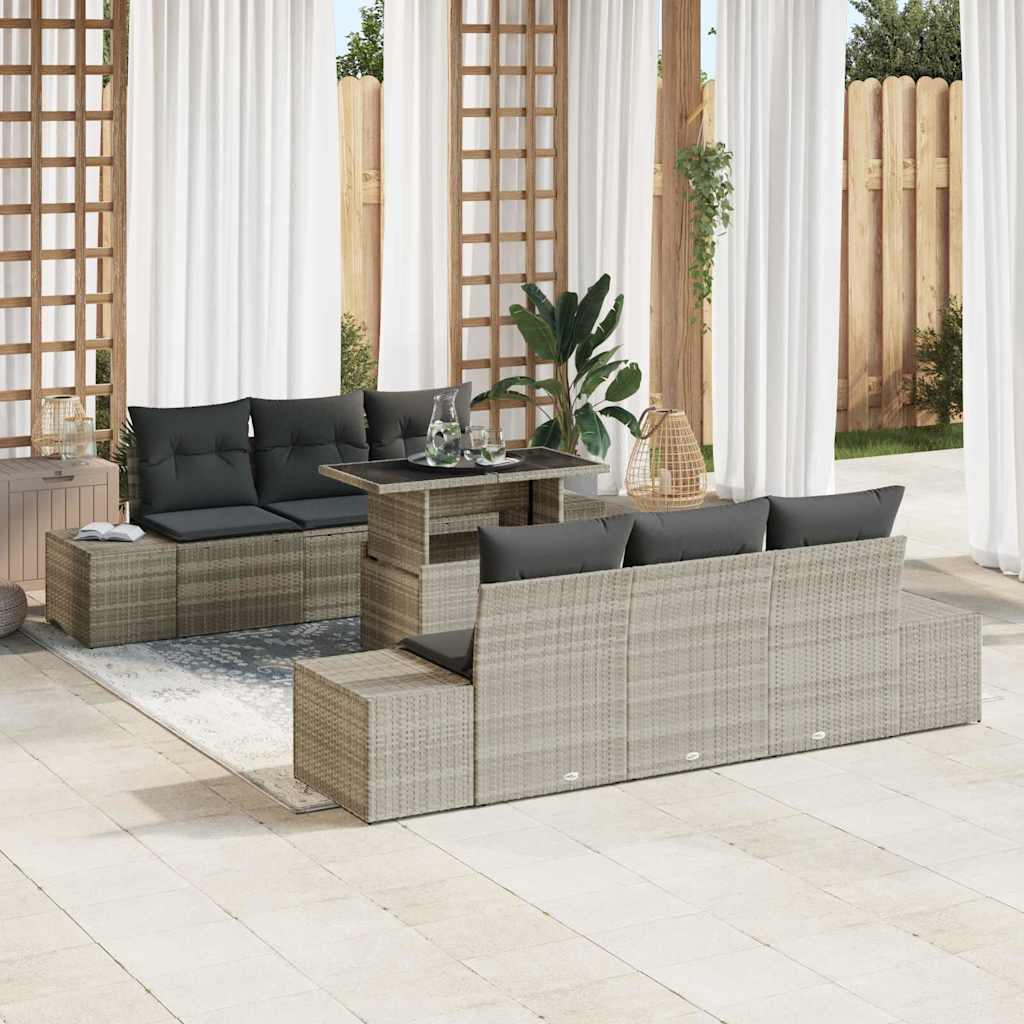 vidaXL Tuinbank Set met kussen 7 pcs Zwart en Crème