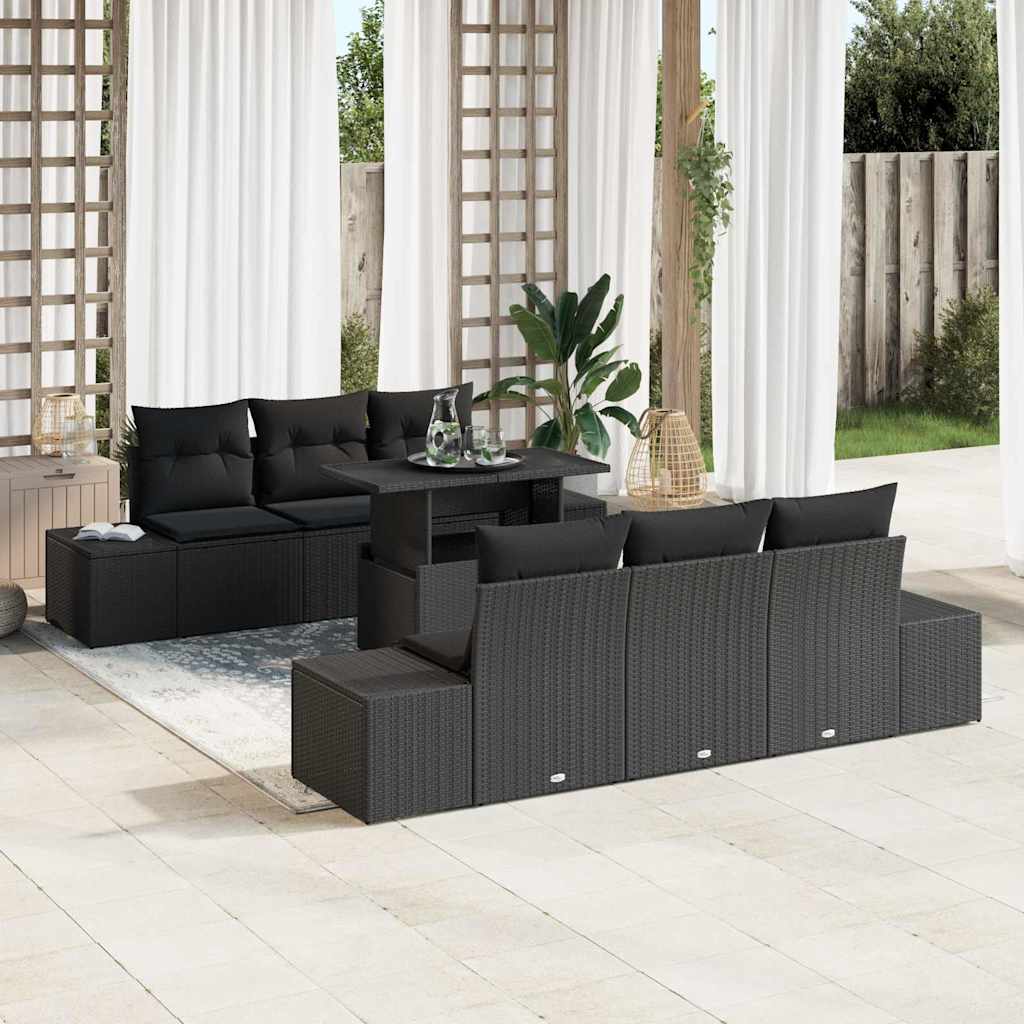 vidaXL Tuinbank Set met kussen 7 pcs Zwart en Crème