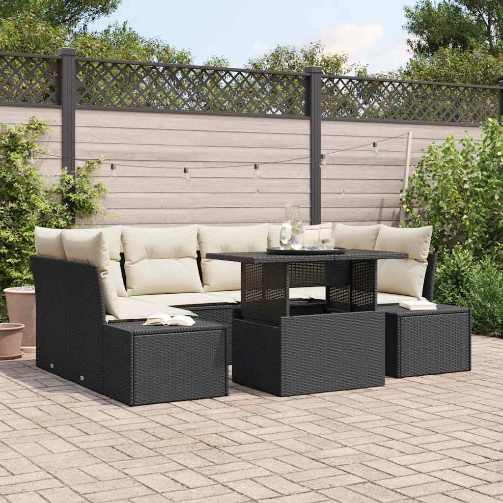 vidaXL Tuinbank Set met kussen 7 pcs Zwart en Crème