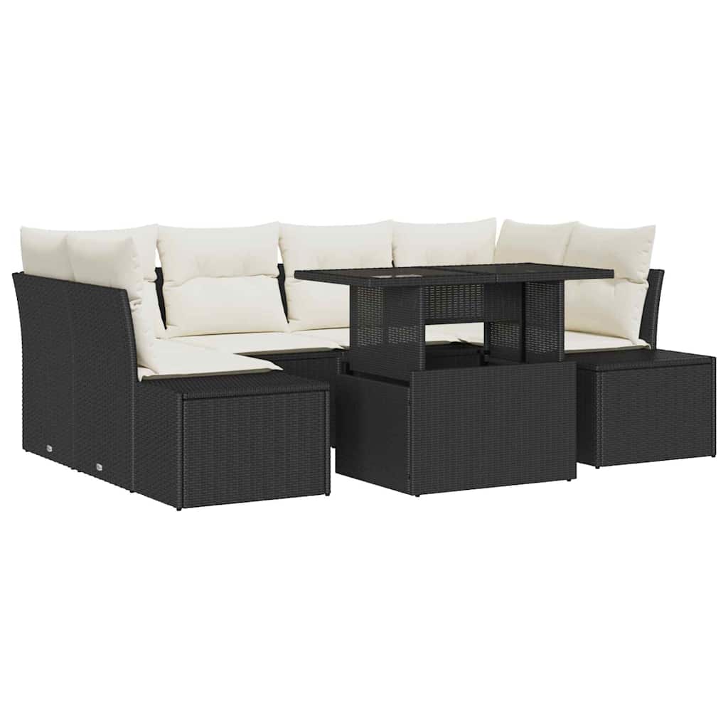 vidaXL Tuinbank Set met kussen 7 pcs Zwart en Crème