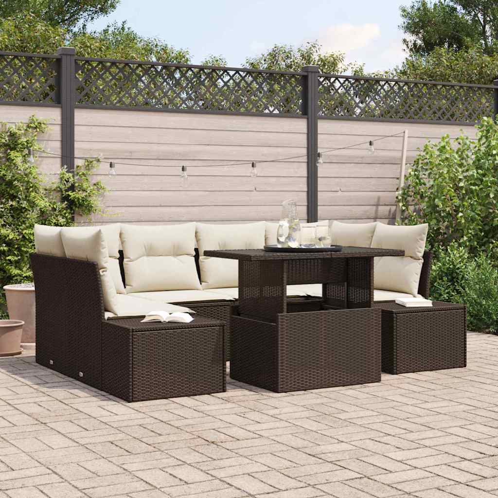 vidaXL Tuinbank Set met kussen 7 pcs Zwart en Crème