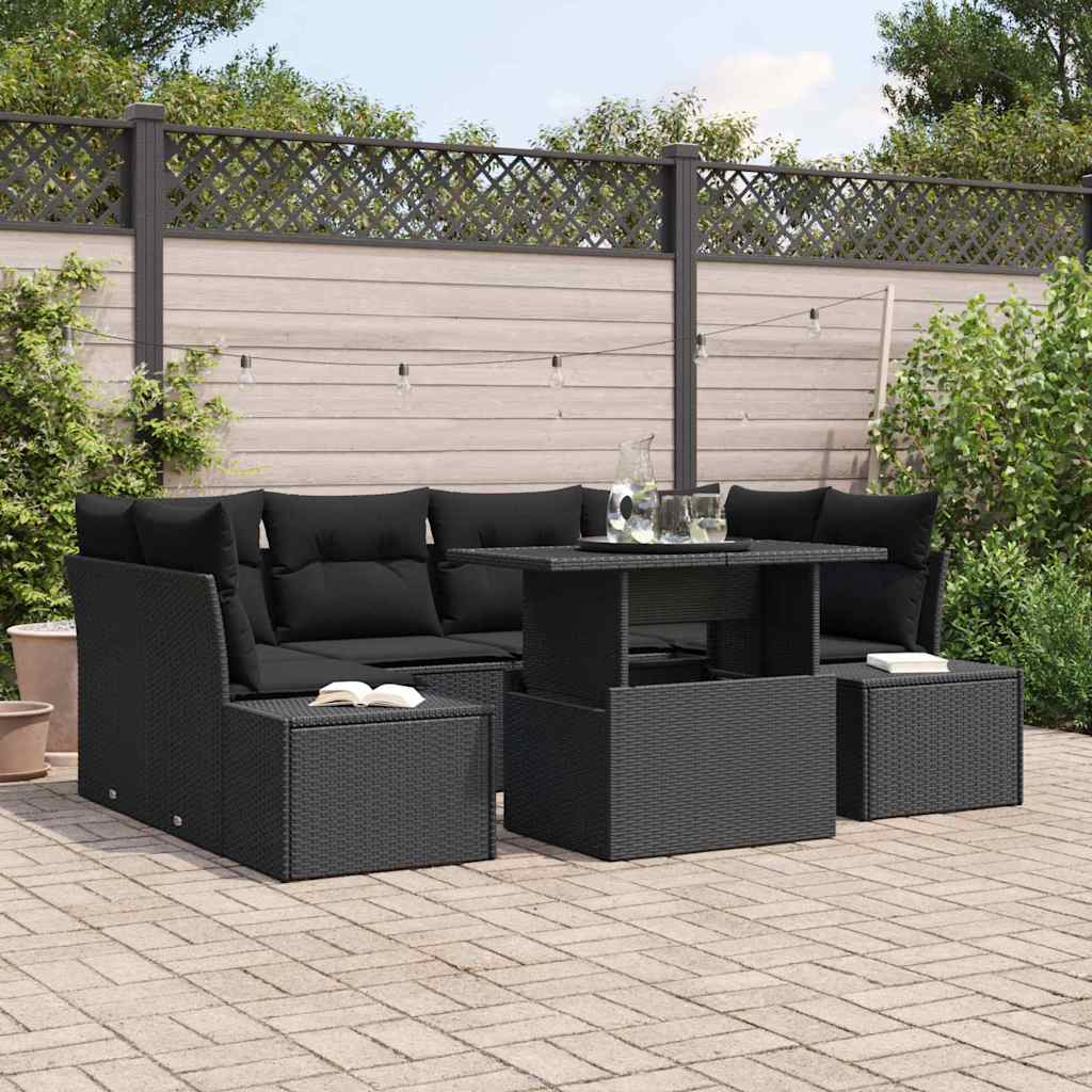 vidaXL Tuinbank Set met kussen 7 pcs Zwart en Crème