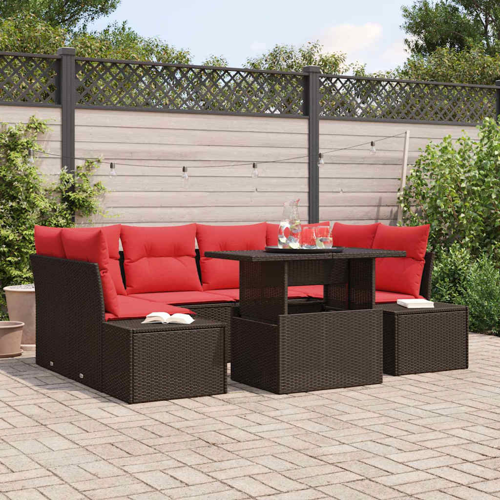 vidaXL Garden Bench Set 7 pcs 6-Seater Brown and Red