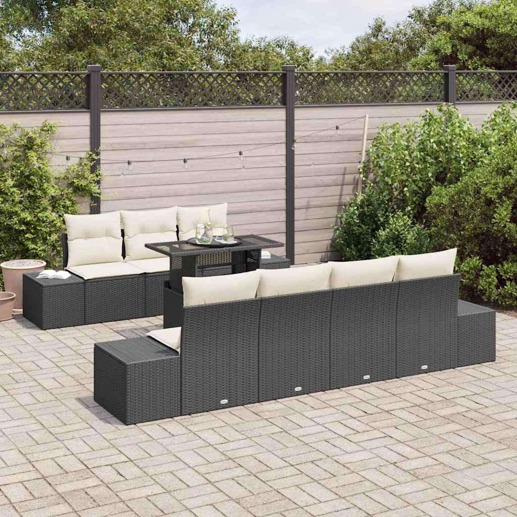 vidaXL Garden Bench Set with Cushion 8 pcs Black and Cream