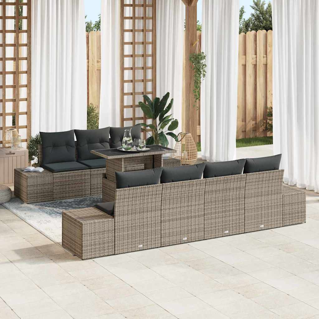 vidaXL Garden Bench Set with Cushion 8 pcs Black and Cream