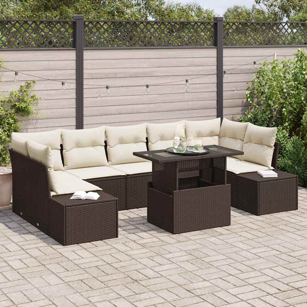 vidaXL Tuinbank Set met kussen 8 pcs Zwart en Crème