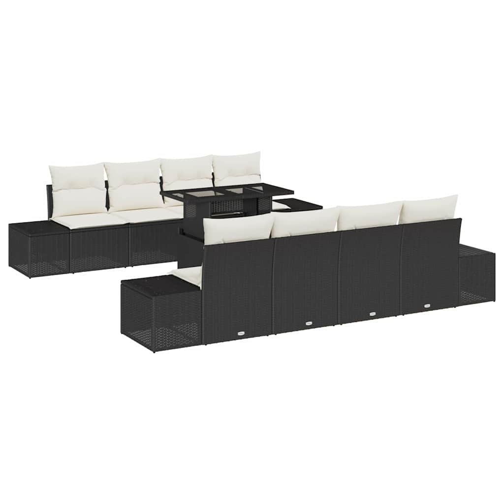 vidaXL Tuinbank Set met kussen met opslag 9 pcs Zwart en Crème