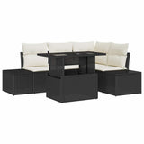 vidaXL Tuinbank Set met kussen met opslag 5 pcs Zwart poly rattan