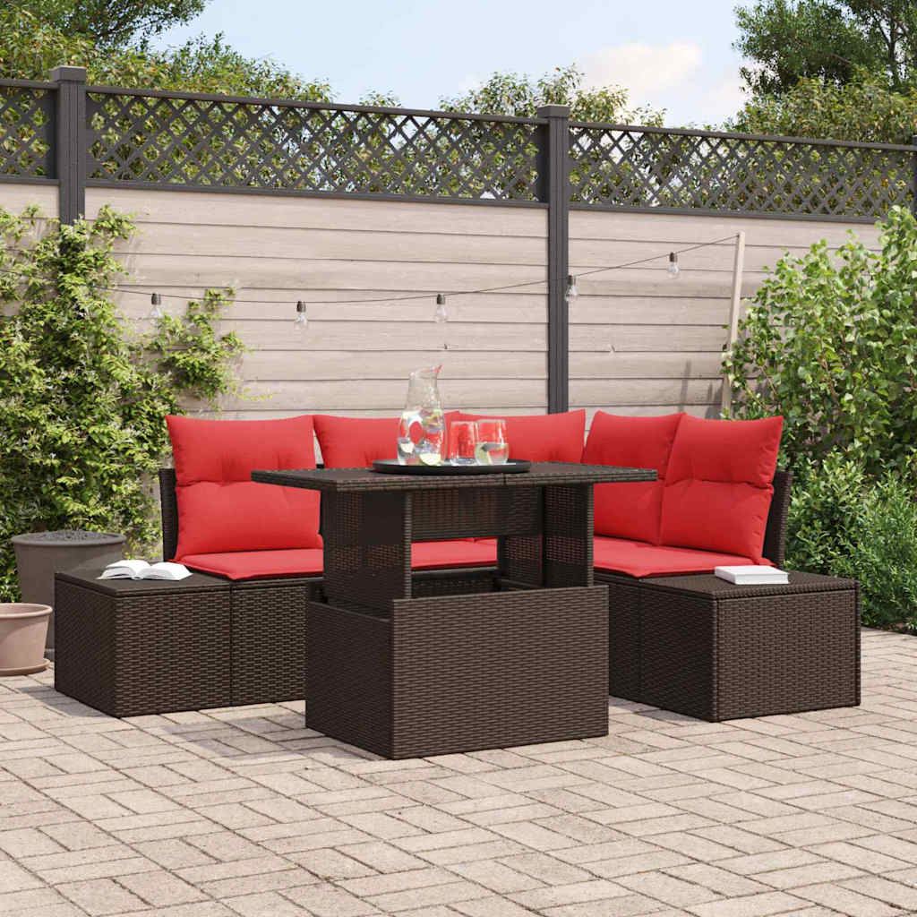 vidaXL Garden Sofa Set 5 Pieces Brown Poly Rattan