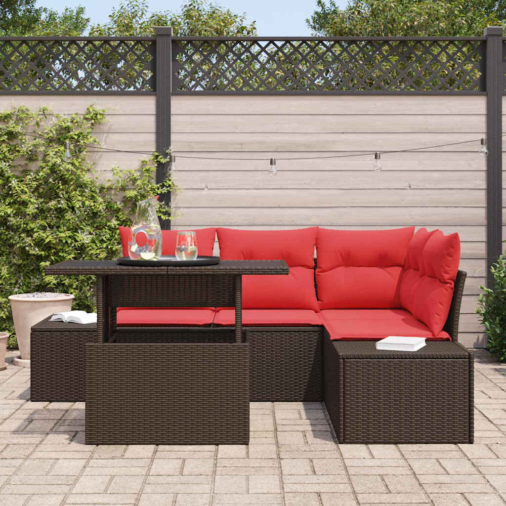 vidaXL Garden Sofa Set 5 Pieces Brown Poly Rattan