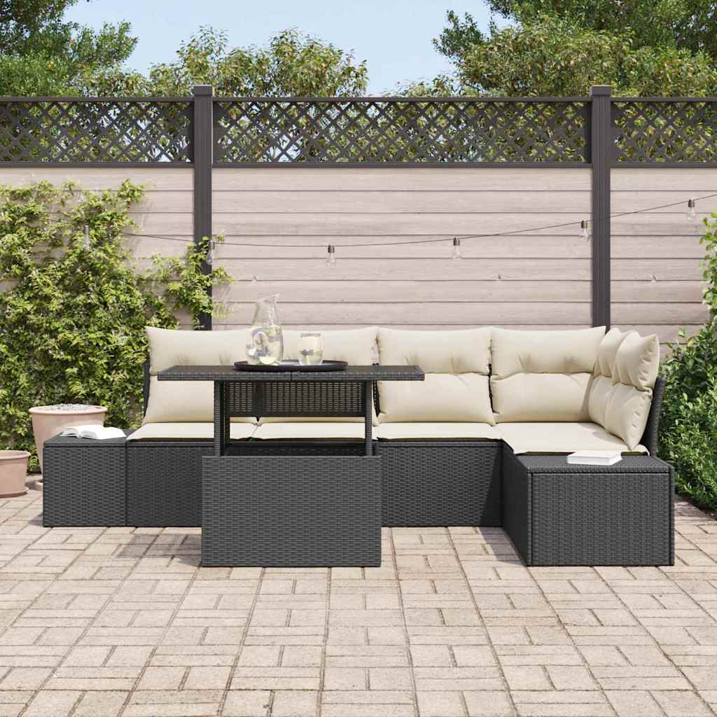 vidaXL Tuinbank Set met opslag 6 pcs Zwart Poly rattan