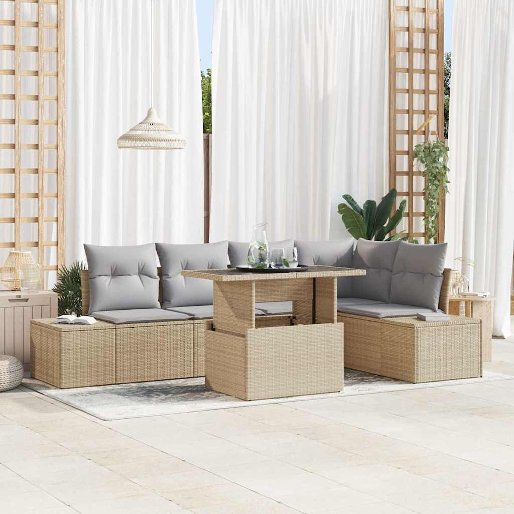vidaXL Tuinbank Set met opslag 6 pcs Zwart Poly rattan
