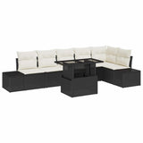 vidaXL Tuinbank Set met kussen met opslag 7 pcs Zwart poly rattan