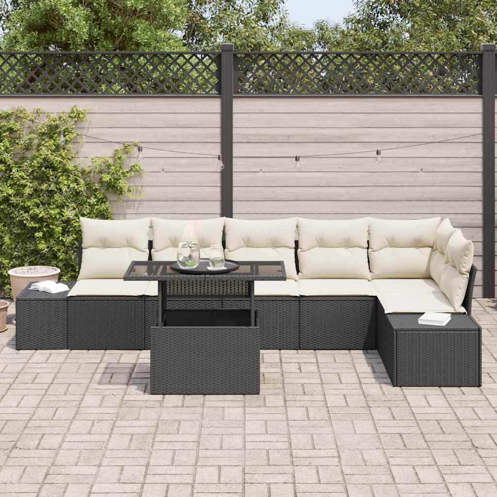 vidaXL Tuinbank Set met kussen met opslag 7 pcs Zwart poly rattan
