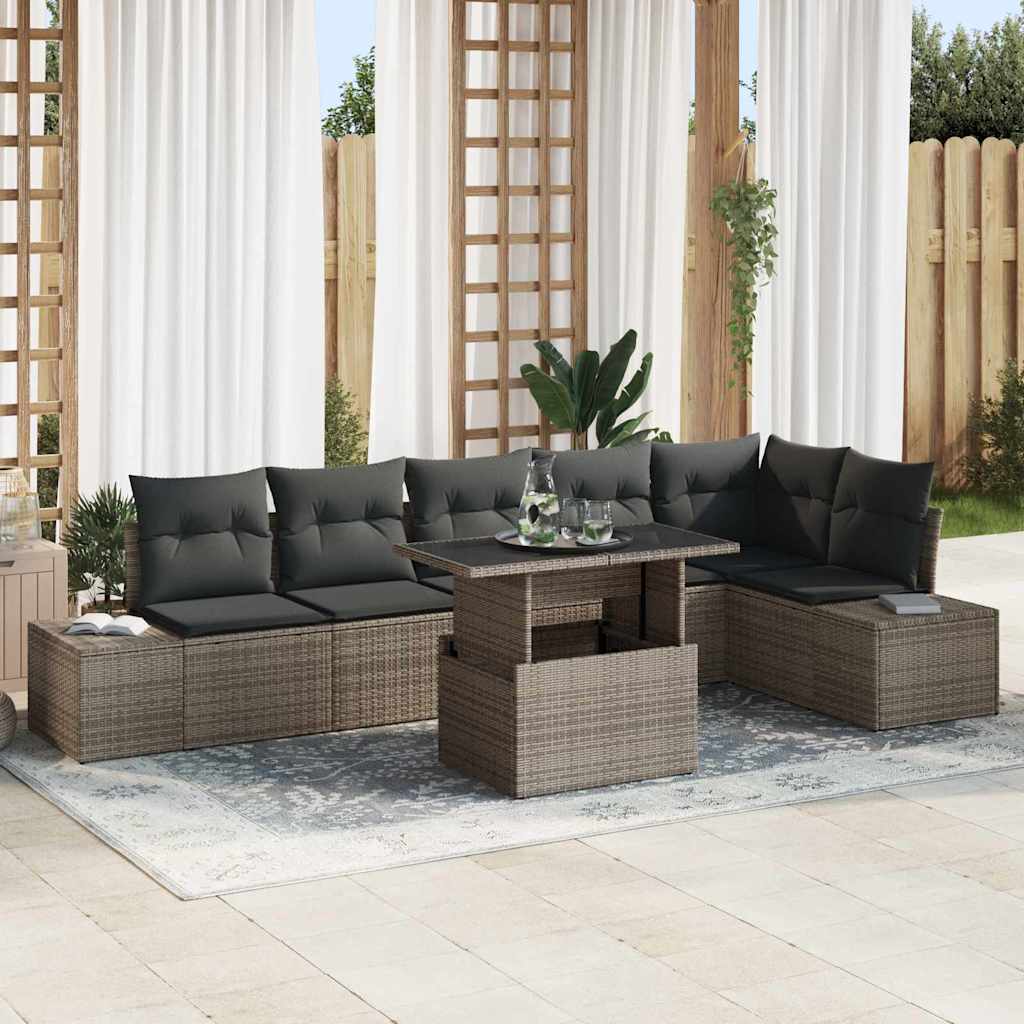 vidaXL Tuinbank Set met kussen met opslag 7 pcs Zwart poly rattan