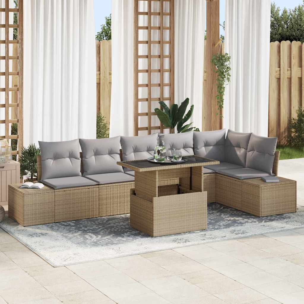vidaXL Tuinbank Set met kussen met opslag 7 pcs Zwart poly rattan
