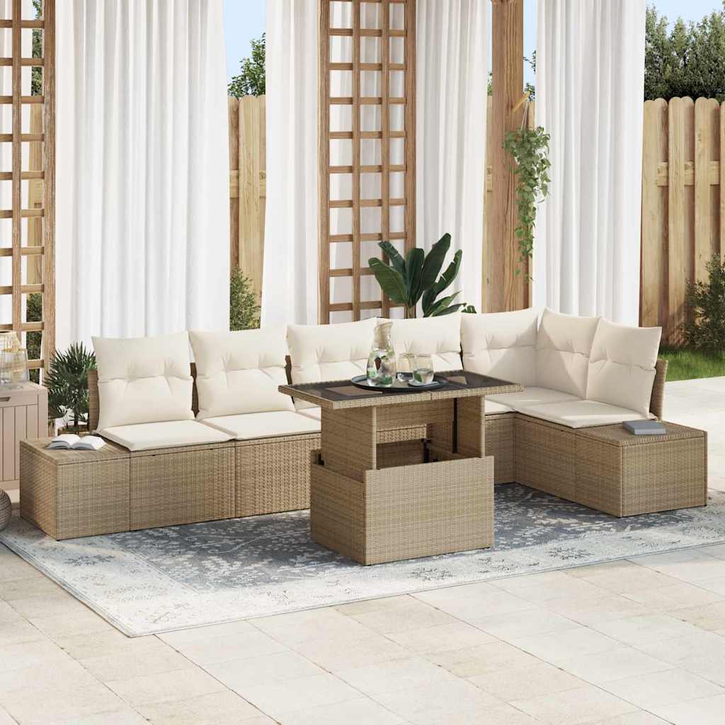 vidaXL Tuinbank Set met kussen met opslag 7 pcs Zwart poly rattan