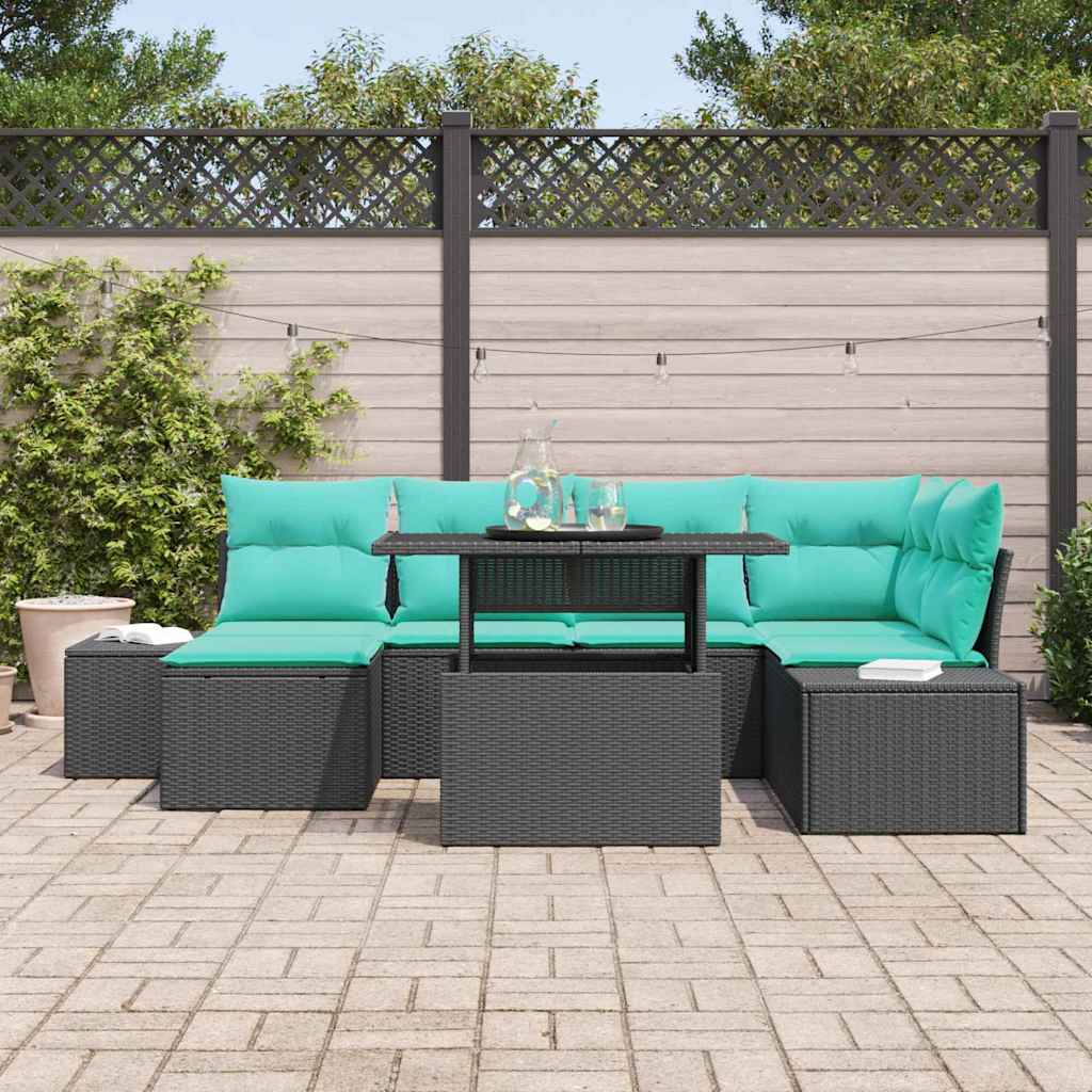 vidaXL Garden Sofa Set 7 pcs Brown and Red poly rattan
