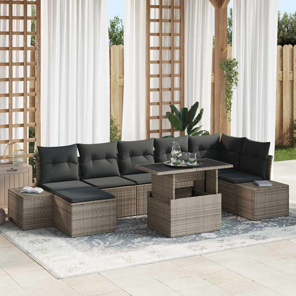 vidaXL Tuinbank Set met opslag 8 pcs Zwart Poly rattan