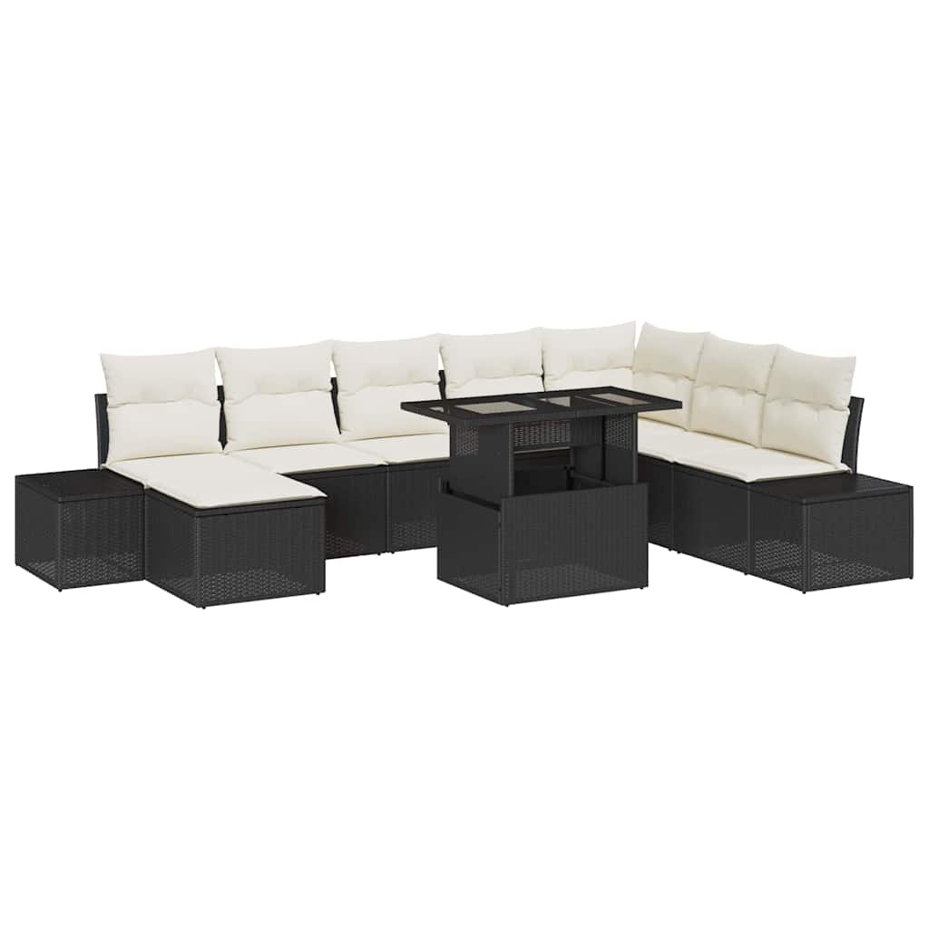 vidaXL Tuinbank Set met opslag 9 pcs Zwart Poly rattan