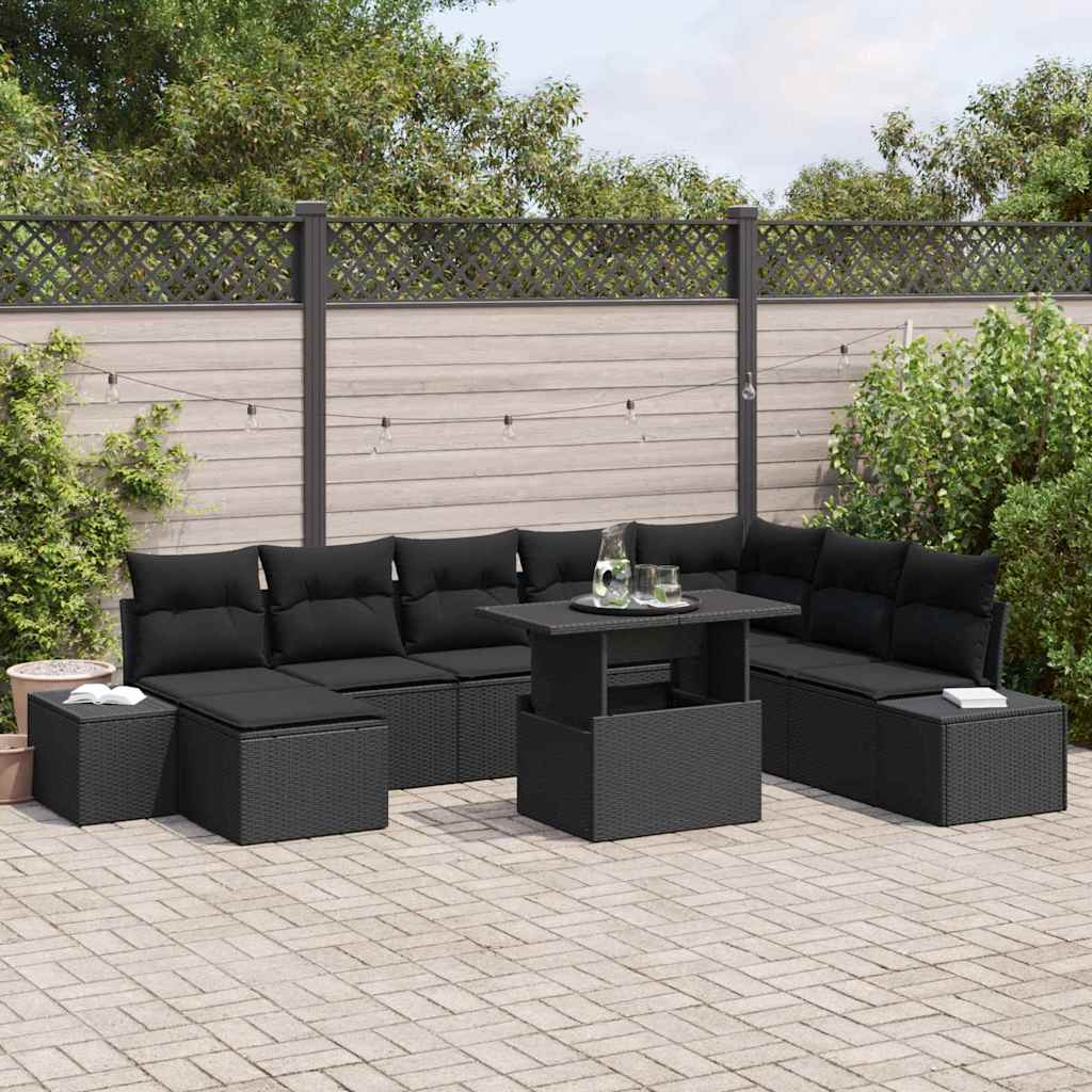 vidaXL Tuinbank Set met opslag 9 pcs Zwart Poly rattan