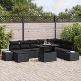vidaXL Tuinbank Set met opslag 9 pcs Zwart Poly rattan