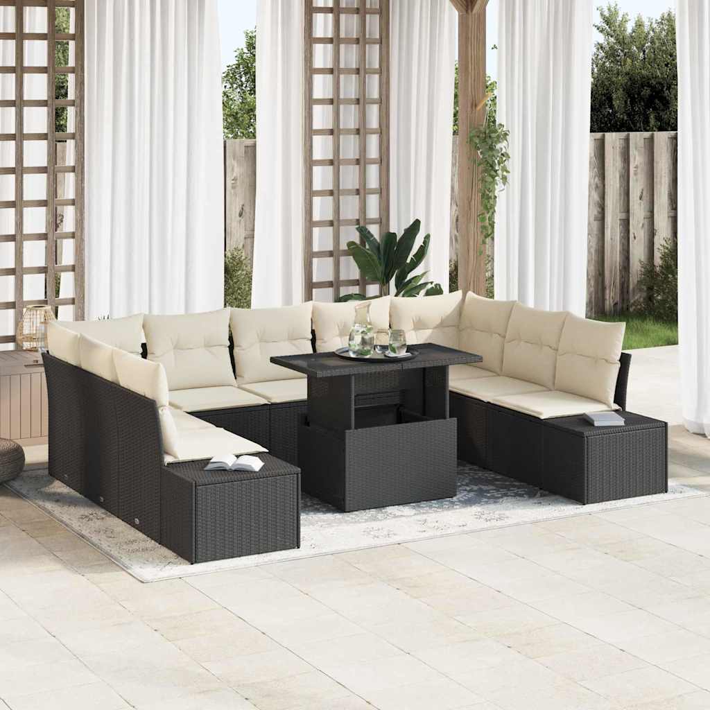 vidaXL Tuinbank Set met opslag 10 pcs Zwart Poly rattan