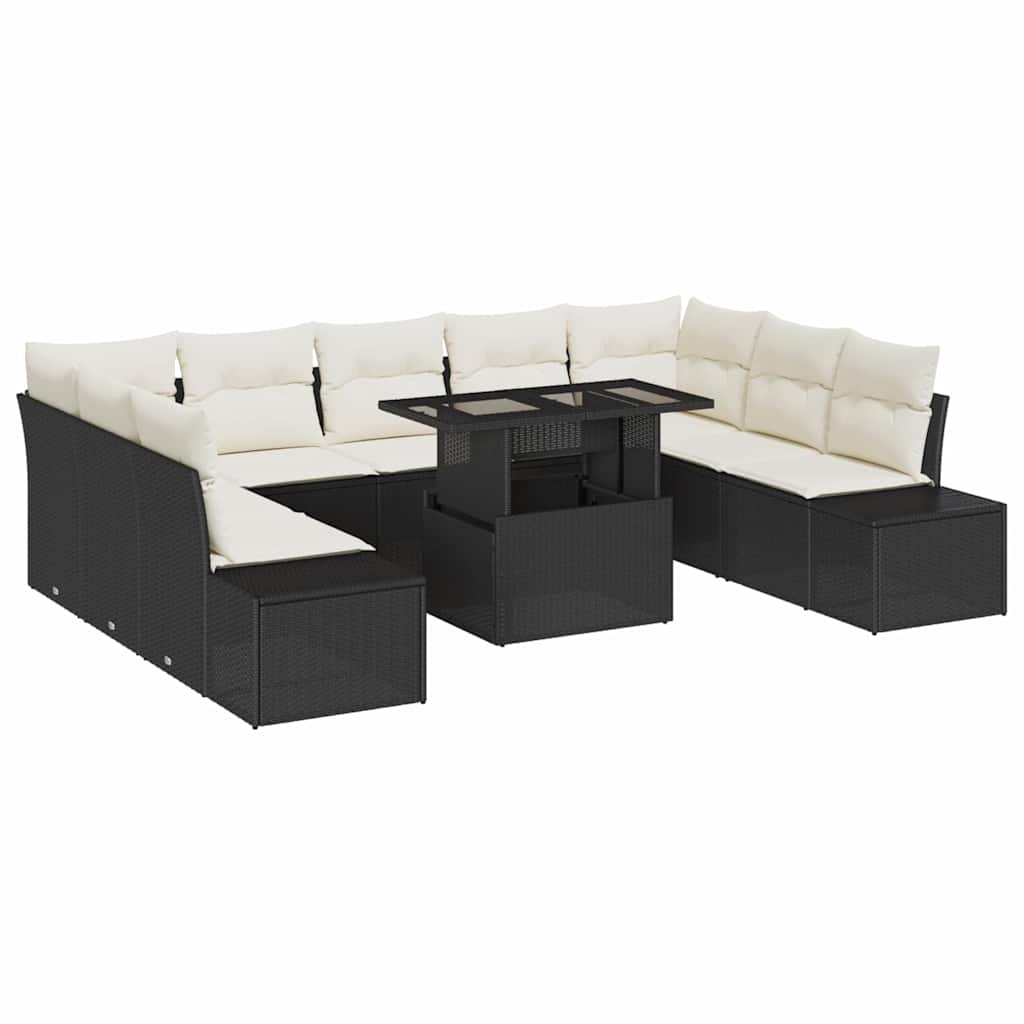 vidaXL Tuinbank Set met opslag 10 pcs Zwart Poly rattan