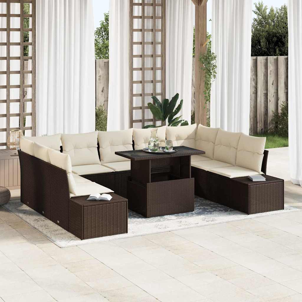 vidaXL Tuinbank Set met opslag 10 pcs Zwart Poly rattan