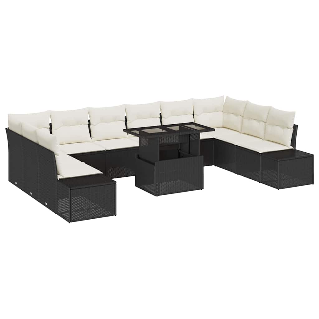 vidaXL Garden Lounge Set with Storage 11 pcs Black Poly Rattan