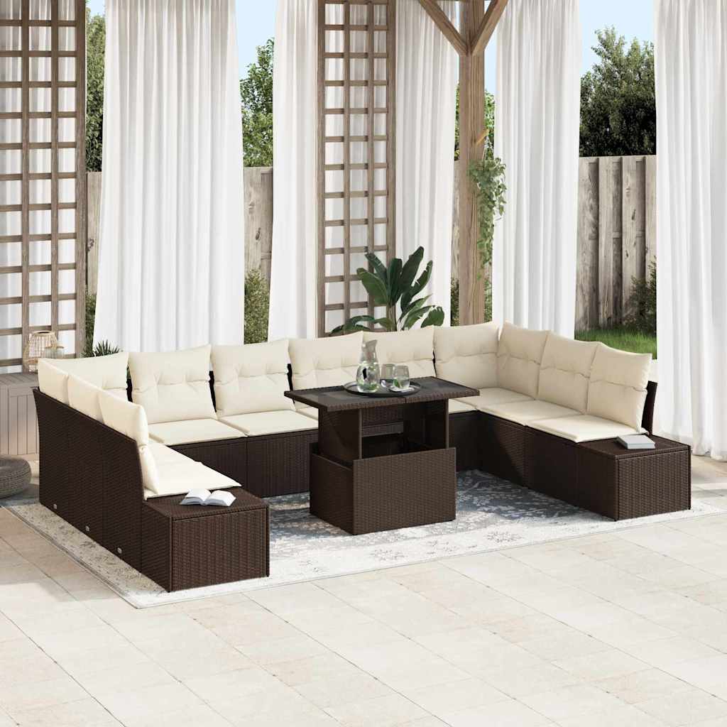 vidaXL Garden Lounge Set with Storage 11 pcs Black Poly Rattan