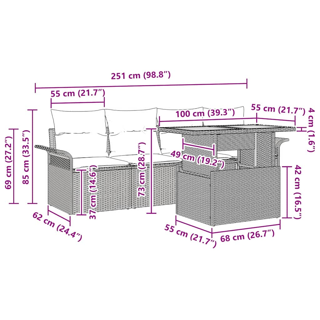 vidaXL Tuinbank Set met opslag 5 pcs Zwart Poly rattan