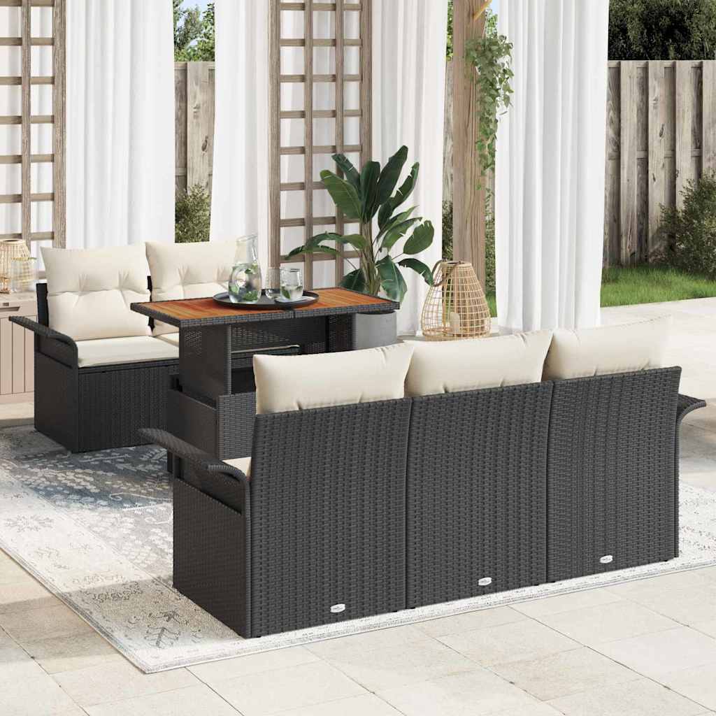vidaXL Tuinbank Set met opslag 6 pcs Zwart Poly rattan
