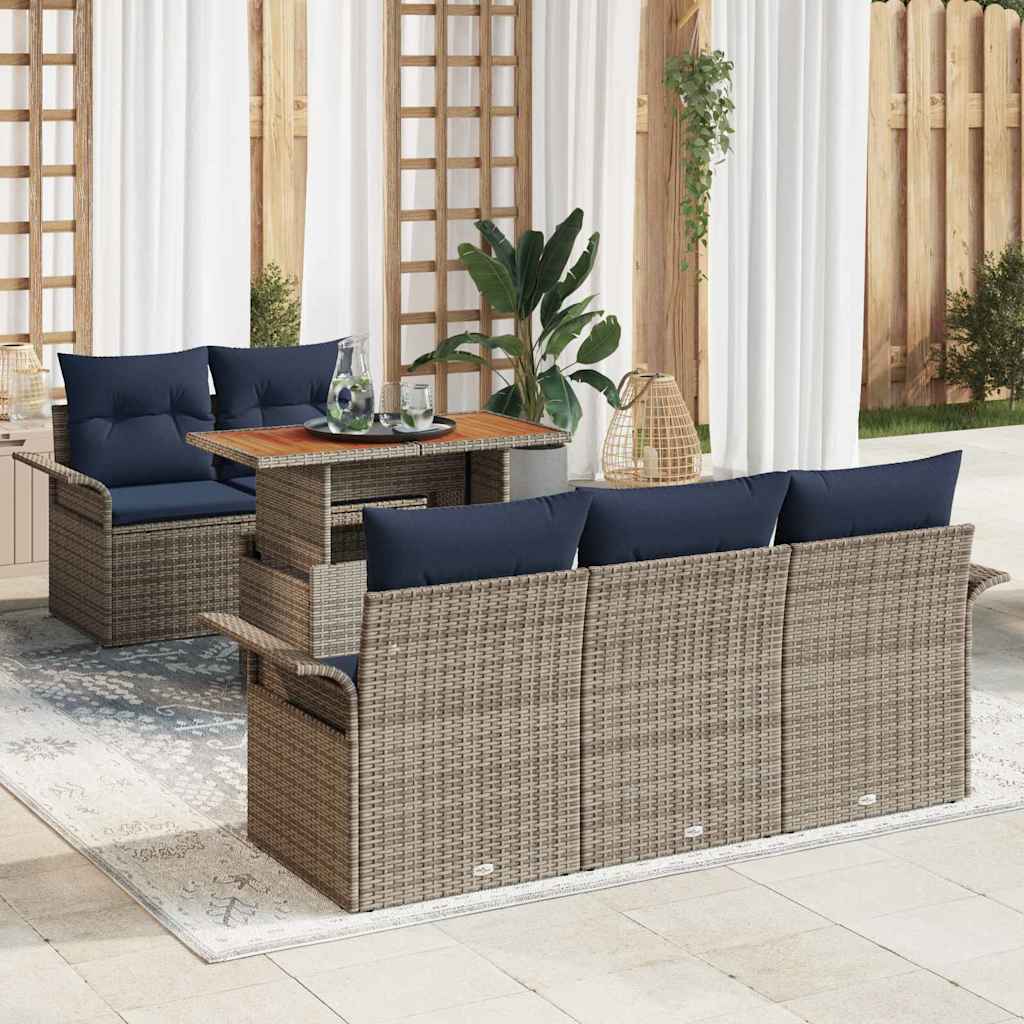vidaXL Tuinbank Set met opslag 6 pcs Grijs Poly rattan