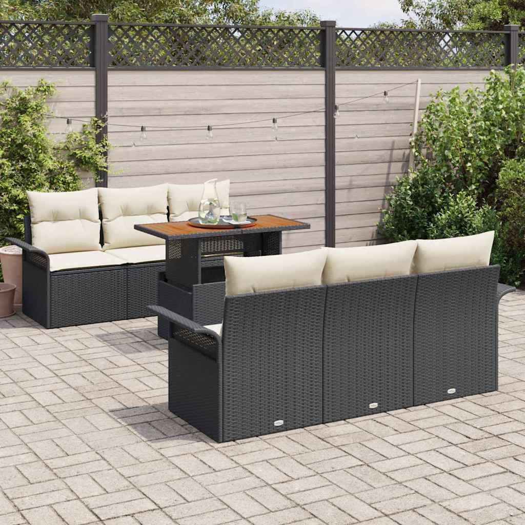 vidaXL Tuinbank Set met opslag 7 pcs Zwart Poly rattan