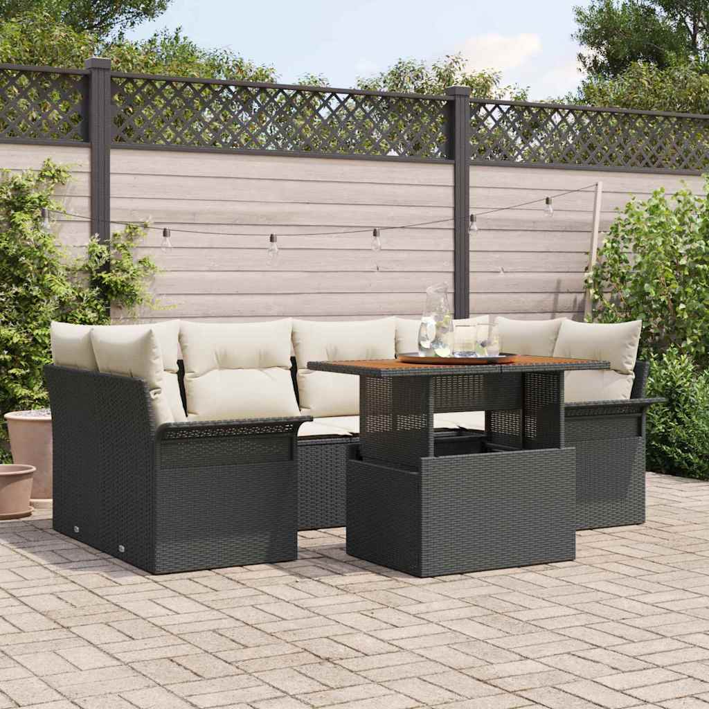 vidaXL Tuinbank Set met opslag 7 pcs Zwart Poly rattan