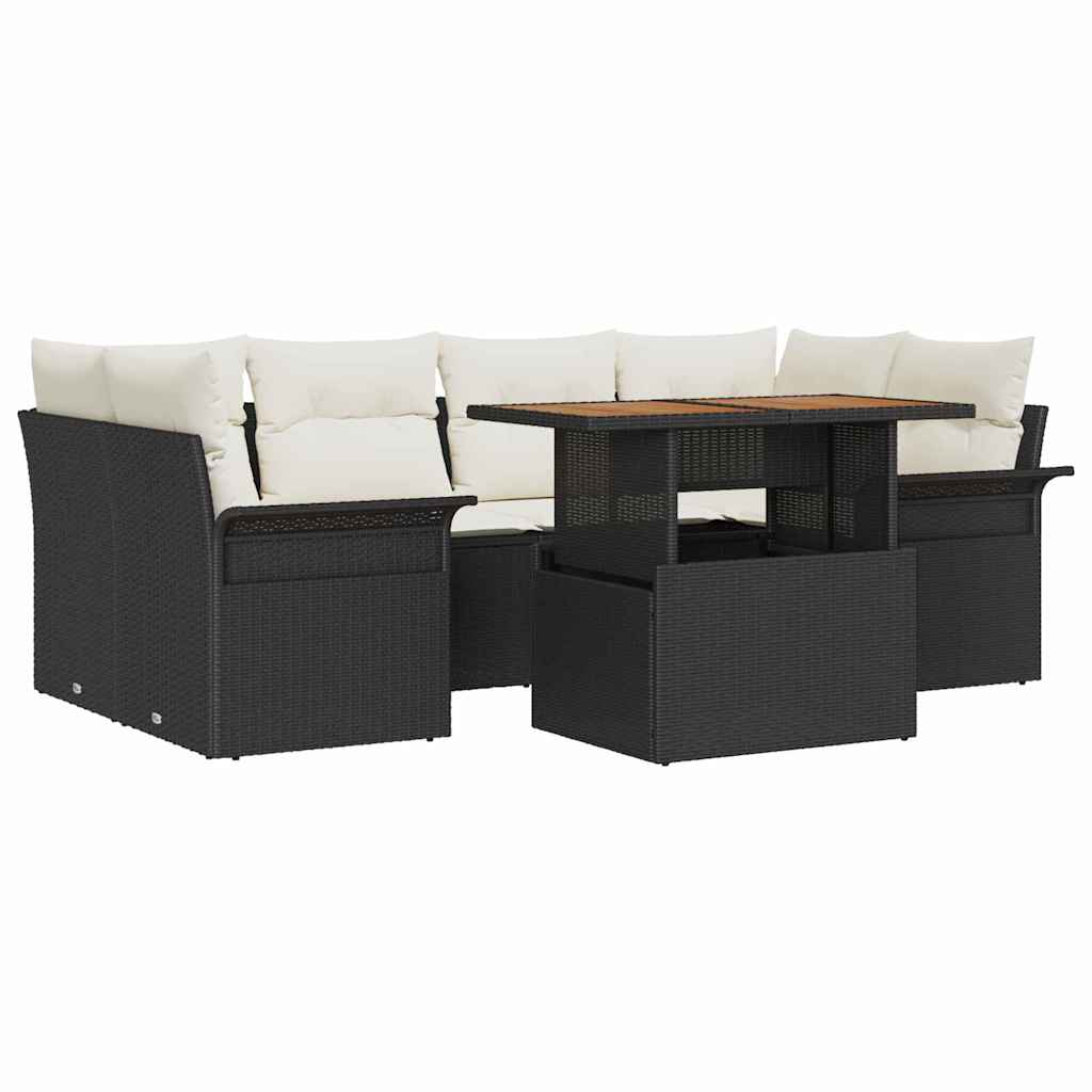 vidaXL Tuinbank Set met opslag 7 pcs Zwart Poly rattan