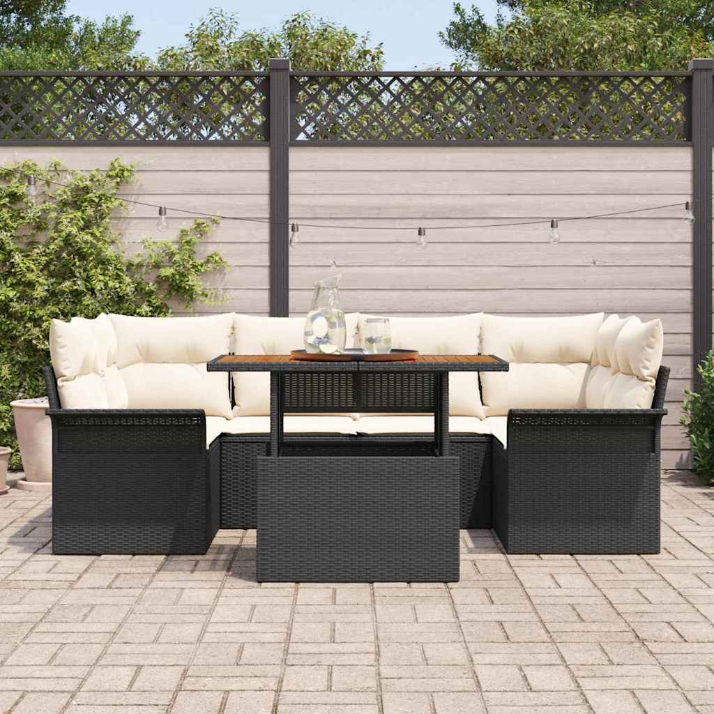 vidaXL Tuinbank Set met opslag 7 pcs Zwart Poly rattan