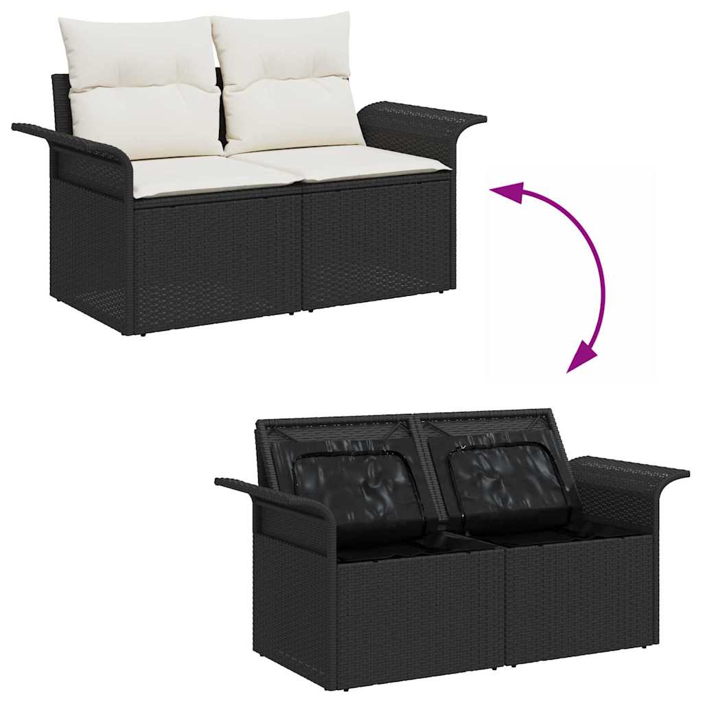 vidaXL Tuinbank Set met opslag 8 pcs Zwart Poly rattan