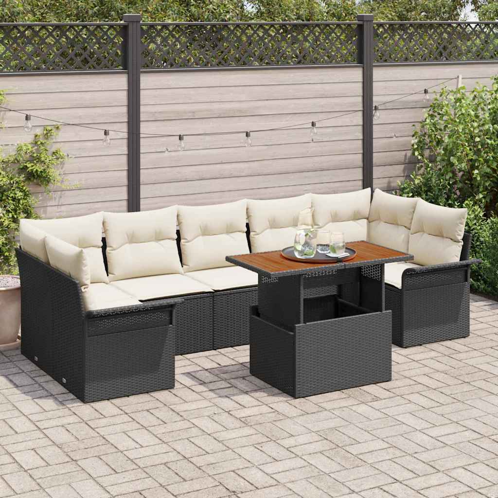 vidaXL Tuinbank Set met opslag 8 pcs Zwart Poly rattan