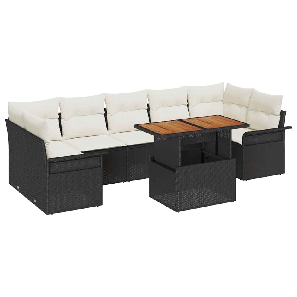 vidaXL Tuinbank Set met opslag 8 pcs Zwart Poly rattan