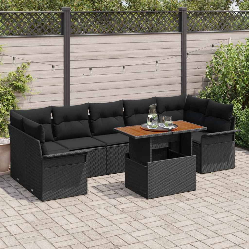 vidaXL Tuinbank Set met opslag 8 pcs Zwart Poly rattan