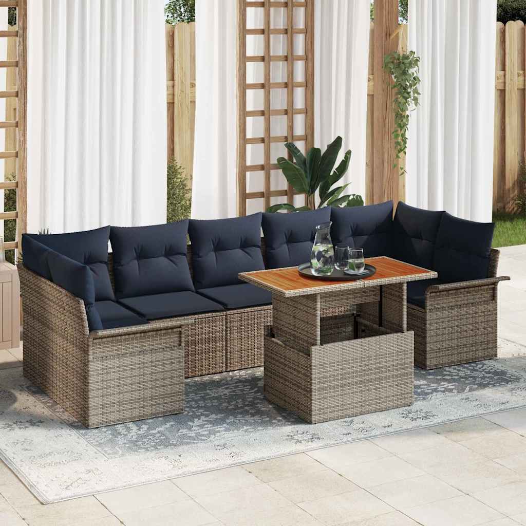 vidaXL Tuinbank Set met opslag 8 pcs Grijs Poly rattan